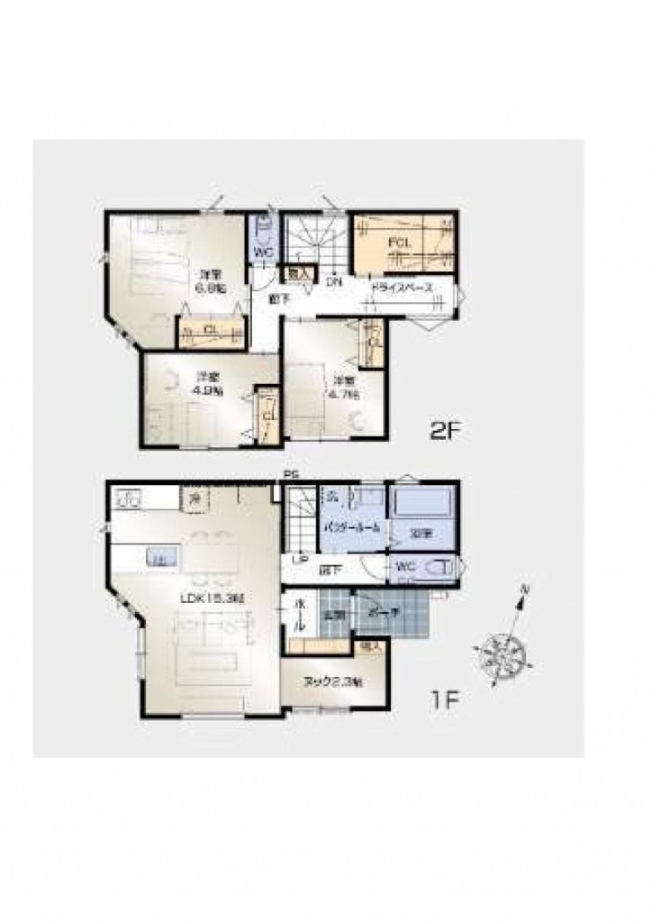【間取り図】3LDK・ヌックとドライスペースのあるモダンな建物