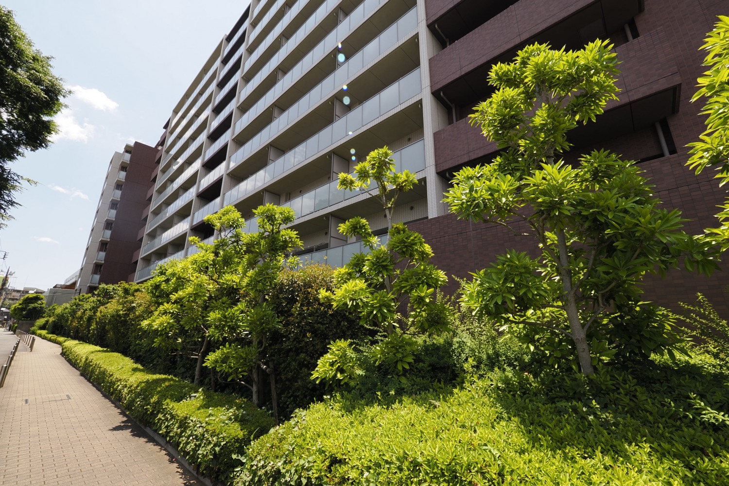 お部屋のある東側から撮影した外観写真です。お部屋は４階部分にあるため見晴らしがよいです。