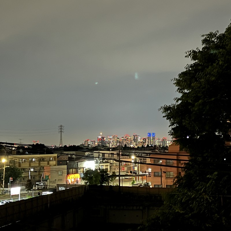 バルコニーからの眺望です。新宿の夜景がきれいです。バルコニーは奥行き２ｍ、スロップシンク付きです。
